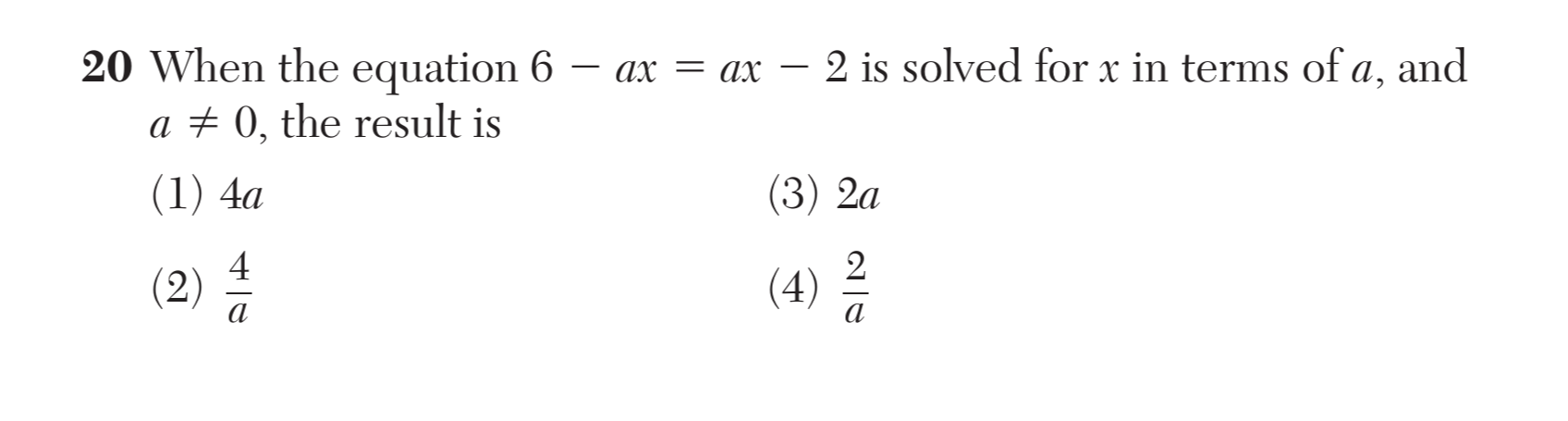 Regents August 2024 Question 20
