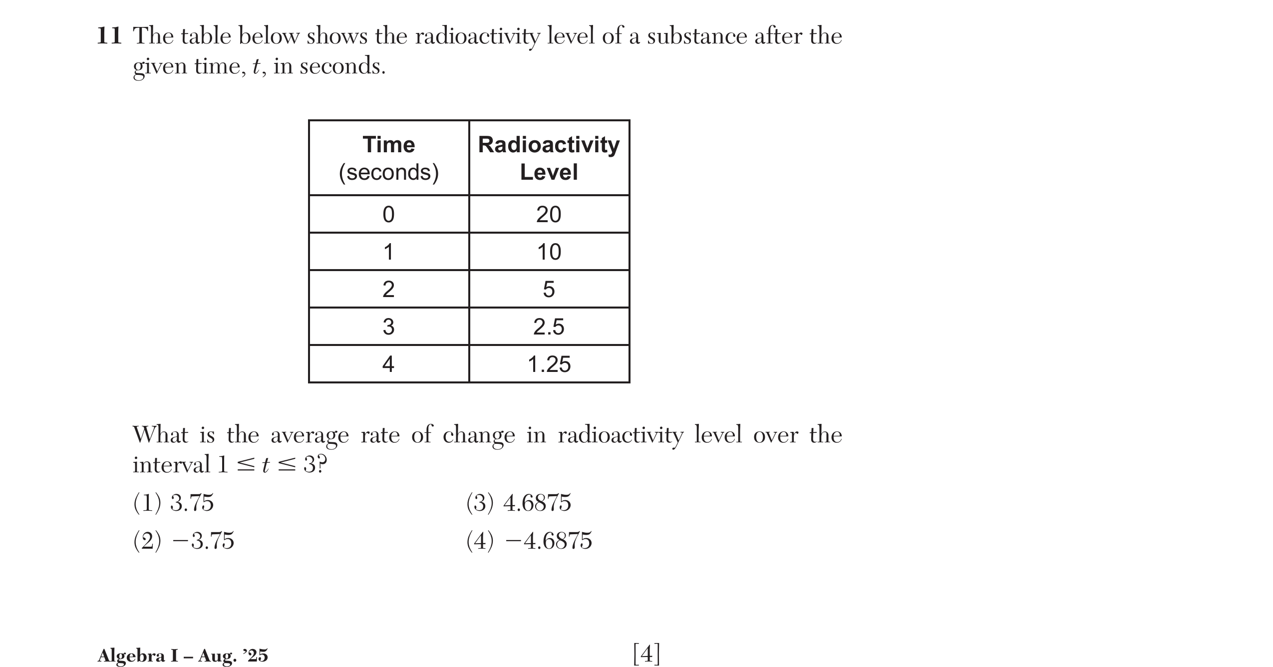 Regents August 2025 Question 11