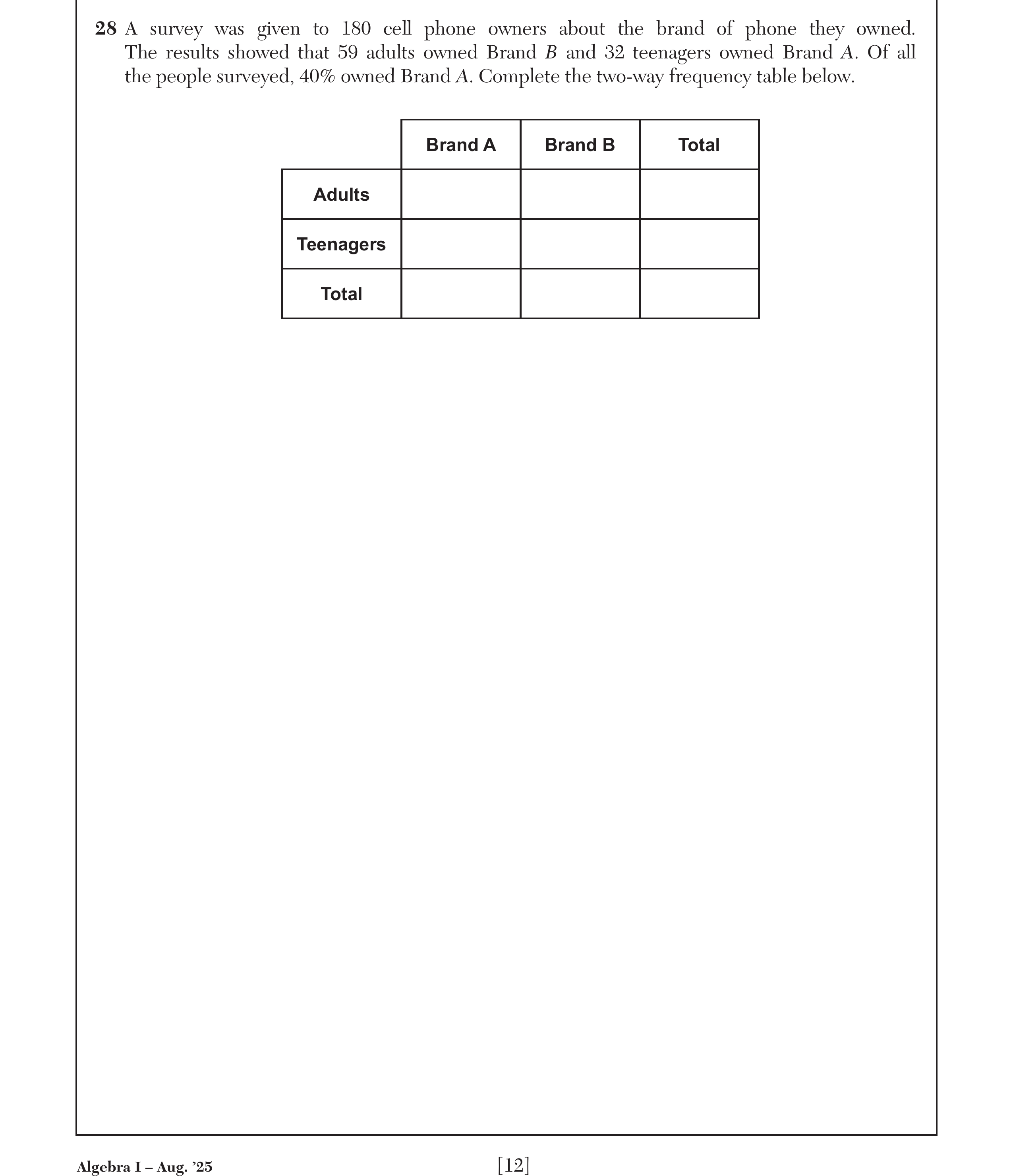 Regents August 2025 Question 28